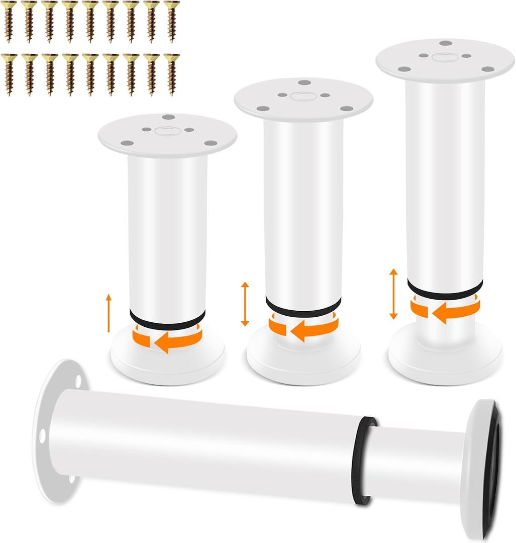 4 Pcs Adjustable Height Furniture Support Legs 7.08-12.2 inch [with Screws], Metal Adjustable Legs for Bed/Sofa/Cabinet/Couch/Dresser/Table Heavy Bed Replacement (White)