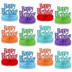 12Pcs Happy Birthday Centerpieces Colorful Birthday Party Decorations Glitter Happy Birthdays Table Honeycomb Centerpieces Decor Table Toppers Ornaments for Glitter Bday Themed Party Supplies Favors, Multicolor