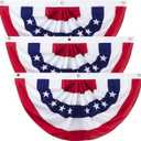 Outdoor Bunting Flags 3PCS 2x4 FT American Pleated Fan Flags,4th of July Patriotic Buntings,Outside Veteran's Day, Independence Day, Memorial Day Decorations