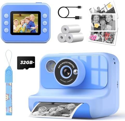 LETSHAHA Instant Print Camera for Kids, 1080P Digital Video Cameras, Christmas Birthday Gifts Toys for Age 3-12, Toddler Camera for 4 5 6 7 8 9 10 Year Old Boys - Blue