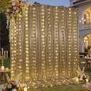 10x10 ft Champagne Sequin Backdrop Curtain with Lights for Parties, Wrinkle Free Glitter Photo Backdrop Drapes Shimmer Back Drop Cloth for Wedding Birthday Photography Background
