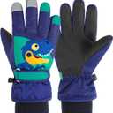 American Trends Kids Waterproof Winter Gloves Warm Snow Gloves Boys Girls Ski Gloves Toddler Mittens Windproof (XS (1-3 years old), Y Navy-Dinosaur)