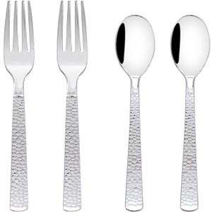 KIRE 400PCS Silver Plastic Forks and Spoons Disposable-Heavy Duty Plastic Silverware Set Silver Spoons and Forks-200 Forks and Spoon for Parties/Birthday/Wedding for Christmas