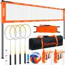 Outdoor Volleyball Badminton Combo Set with Net, Anti-Sagging Design, 4 Badminton Rackets, 3 Birdies and PU Volleyball for Backyard Lawn Beach