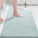 Yimobra Bathroom Rugs Mat, Extra Soft Comfortable Bath Rugs, Non-Slip, Water Absorbent and Thick Bathroom Floor Mats, Machine Washine, Shaggy Rugs for Shower Bathtubs, 32" x 20", Sky Light Blue&White
