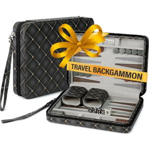 Magnetic Travel Backgammon Sets for Adults - Quality PU Leather Backgammon Board Game for Adults and Kids - 14" Gift for Man Backgammon Board with 32 Magnetic Pieces in PU Leather Case