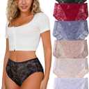 High Rise Cheeky Panties Womens Lace Briefs Ladies Cotton Sexy Underwear 6 Pack Large, 