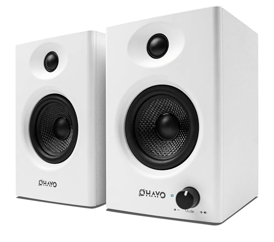 OHAYO 60W Computer Speakers for Gaming and Music, Active Bluetooth 5.3, Stereo 2.0 Speakers for Desktop PC Monitor or Laptop, Surround Sound Speaker, 3.5 mm Aux RCA Input, USB-Powered, 1 Pair, White