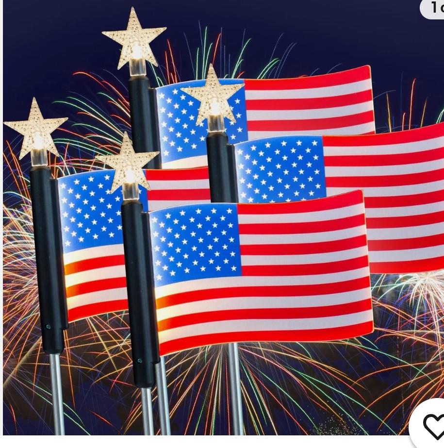 4th of July Decoration Outdoor Solar American Flag Lights,Upgaded 4Pack 140 LED Larger Size USA Flag Pathway Light Garden Stake Lights Patriotic Light for Independence Memorial Day Yard Patio Decor