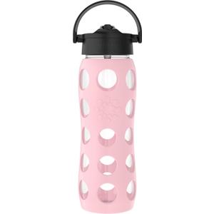 Lifefactory 22-Ounce Glass Water Bottle with Pivot Straw Cap and Protective Silicone Sleeve, Desert Rose