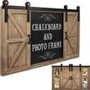 Excello Global Products Rustic Wood Chalkboard with Four 4x6 Hideaway Photos: Large Wall Mounted Magnetic Chalk Board, Perfect for Kitchen Dcor, Restaurant Menu, Bulletin Sign (Brown)