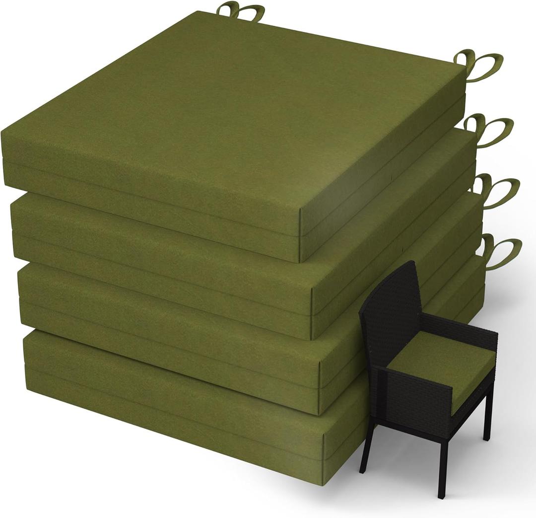 WOLKI Outdoor Cushions for Patio Furniture Set of 4, 18.5 x 16 x 3 Waterproof Seat Cushions Thick Chair Pads for Garden, Patio, Dining Green Square