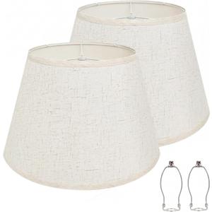 Large Lamp Shades Set of 2, Beige Drum Lampshades 10" Top x 16" Bottom x 10" High (Spider), Natural Linen Lampshades Replacement for Table Lamps, Floor Lamps, Harp Holders Included, Easy Assembly