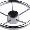 11 inch Boat Steering Wheel, Marine Stainless Steel Steering Wheel Adapter fit 3/4 inch Tapered Shaft, 5 Spoke 25 Degree Destroyer Style with Knob & Center Cap for Boats, Yachts, Pontoon Boats