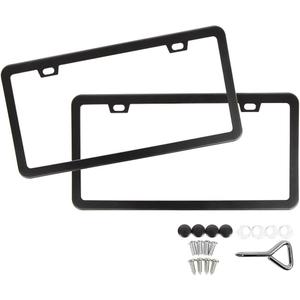 SunplusTrade License Plate Frame Black Matte Powder Coated Aluminum with Screw Caps (2 Pieces)