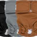 3 Pack Female Dog Diapers Washable - Premium Reusable Diapers for Dogs in Heat - Highly Absorbent for Puppies, Incontinence - Multiple Colors & Sizes(S, Black+Grey+Brown)