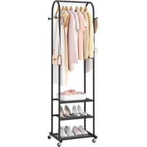 Heavy Duty Clothing Rack with Wheels,Modern Garment Rack with 3 Metal Shelves, 71.8Inches Display Rack for Hanging Clothes, Hanging Rod for Small Space,Black