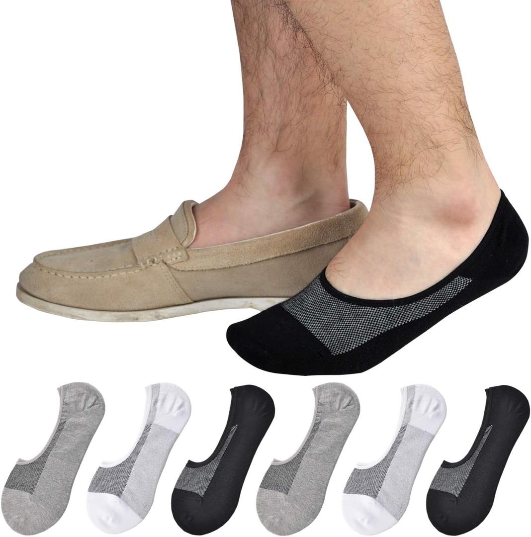 JORMATT Genuine Mens No Show Socks, Loafer Sneakers Low Cut Cotton Socks With Non Slip Grips (6-10, Assorted 2,6 Pairs)