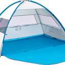 EchoSmile UPF 50+ Beach Tent Sun Shelter for 3/4 Person, Portable Beach Cabana Tent (White & Blue)