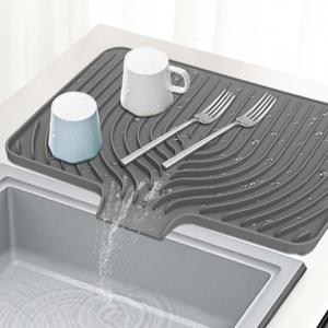 GUUKIN Silicone Dish Drying Mat, 17.7" x 11.8 " Drying Matt Kitchen Counter, Dish Drying Rack Mat, Easy Clean Pad for Countertop Protection, Multi-Functional Use (Grey) (Gray)