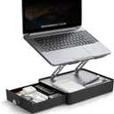 Laptop Stand with Storage Drawer, Adjustable Ergonomic Laptop Riser for Desk, Heavy-Duty Metal Stand for 1016 Laptops, Space-Saving Desk Organizer for Remote Work & Home Office, Gray (Medium)