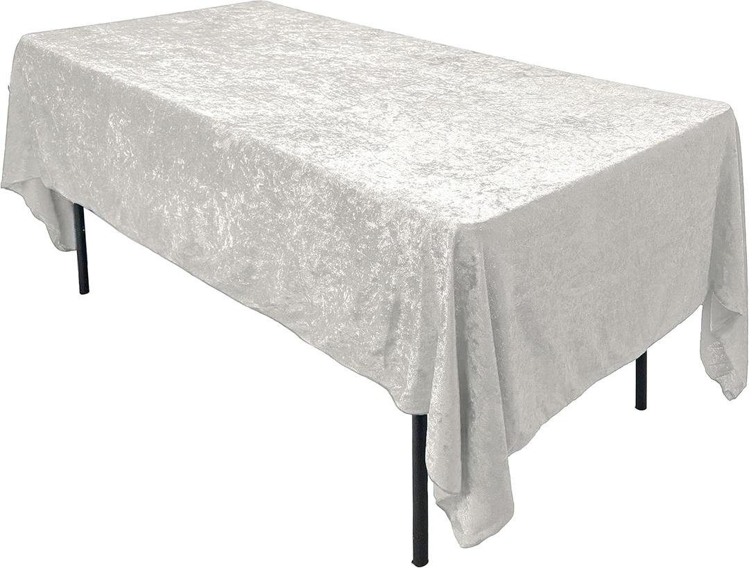 Lush Panne Velvet Tablecloth - 60 x 102 Inch Rectangular Table, White