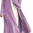 IWEMEK Women Chiffon Muslim Dress Middle East Arabian Robe Islamic Open Front Abaya Long Sleeve Flowy Maxi Cardigan Dress (Large, Purple)