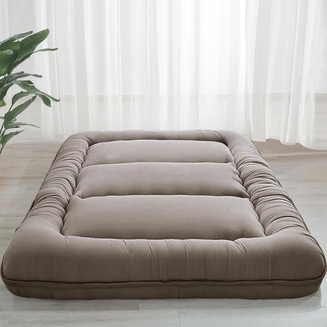 MAXYOYO 6" Extra Thick Japanese Floor Mattress Futon Mattress, Foldable Tatami Pad for Adults, Roll Up Floor Mat for Living Room Guest Room RV, Dark Grey, Twin
