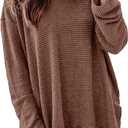 SHEWIN Oversized Sweatshirt for Women Casual Waffle Knit Tops for Women Lightweight Womens Sweatshirt Pullover Womens Fall Clothes,(US 20-22) 2XL,Coffee