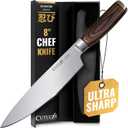 Cutluxe Chef Knife  Ultra Sharp 8" Japanese Kitchen Knife, High Carbon Stainless Steel Blade, Full Tang Pakkawood Handle  Shinobi Series (Brown)