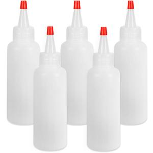 Ninsula 5Pcs Squeeze Bottles, 4 Oz Plastic Condiment Squeeze Bottles with Red Twist Top Cap, Empty Squeeze Bottles for Sauces, Ketchup, Mustard, Syrup, Oil, Dressings, Travel, Lab, and Crafts