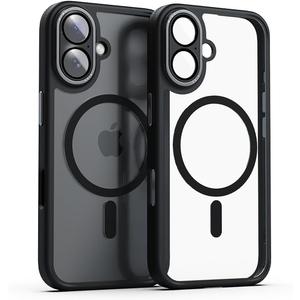 Miak MA27193i16PL iPhone 16 Plus Case, Lens Guard, Integrated MagSafe Compatible Clear Case [Camera Lens Protection, Aluminum Alloy Camera Frame Button, Shock Absorption, Air Cushion, Shockproof, (Black)
