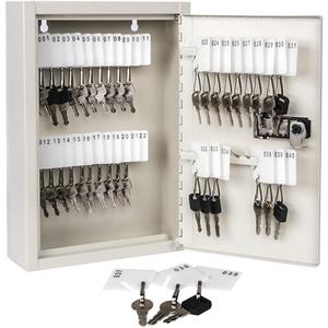 KYODOLED Key Storage Lock Box with Code, Locking Key Cabinet, 40 Key Holder Wall Mount with Combination Lock, Hooks & Tags Labels for Home, Office, Business, 2.5" D x 8.1" W x 12.1" H, White