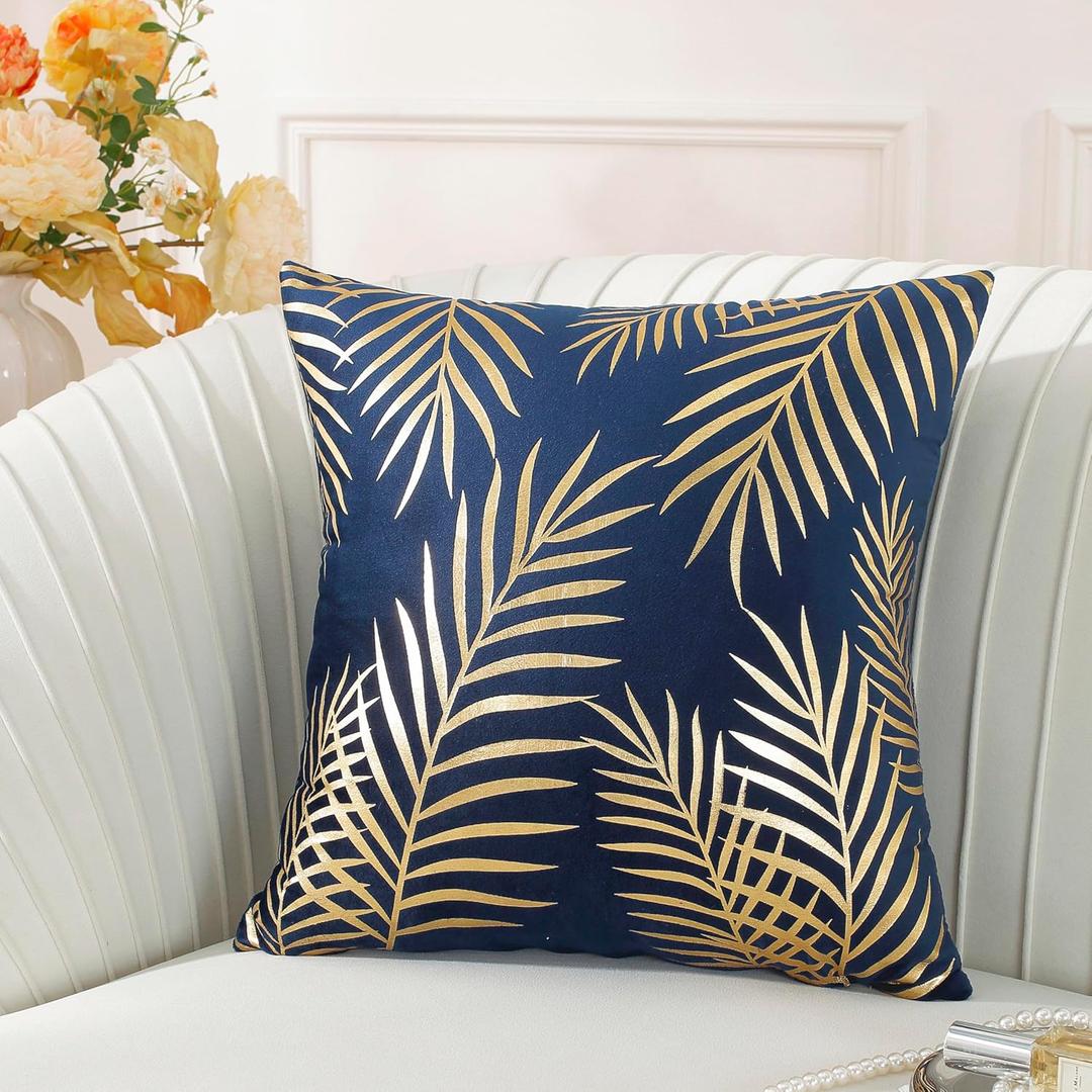 TAOSON Pack of 2,Gold Pillow Covers Velvet Cozy Soft Gold Stamping Leaves Decorative Cozy Soft Throw Pillow Cases Cushion Covers Shells for Sofa Couch Bed Home Decoration 18 x 18 Inches Navy Blue TAOSON Pack of 2,Gold Pillow Covers Velvet Cozy Soft Gold Stamping Leaves Decorative Cozy Soft Throw Pillow Cases Cushion Covers Shells for Sofa Couch Bed Home Decoration 18 x 18 Inches Navy Blue