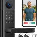 CAMCAMP WiFi Video Smart Lock with Camera & Doorbell, Keyless Entry Door Lock with Handle for Front Door, Five Ways to Unlock Fingerprint, App, Key, Fob, Keypad, Auto Lock, Easy to Install