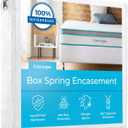 Linenspa Box Spring Encasement  King Size Box Spring Cover  Zippered and Waterproof Protector, Complete Protection  White
