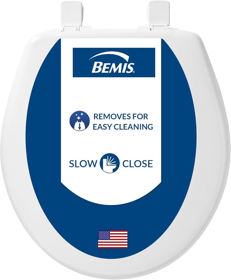 Bemis 730SLEC Slow Close Toilet Seat, Easy Clean Hinges and Durable Plastic Seat, Made in USA, Round, White, Round - Slow Close