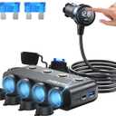 Cigarette Lighter Splitter Adapter, 216W 4 Socket Car Heavy Duty Truck Cigarette Lighter Plug Multi Port with PD30W/QC3.0 Charge USB C 12V/24V Car Plug Outlet Splitter with Independent Switches