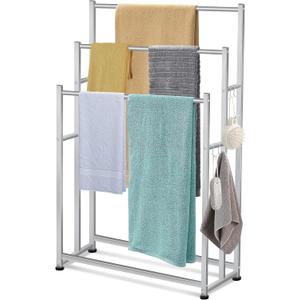 47.6 Inch Tall Free Standing Towel Racks 3 Tier Pool Towel Rack Outdoor Oversized Floor Bath Towel Drying Valet Holder Blanket Quilt Rack Stand for Bathroom Bedroom Beach Hot Tub Gym Pool Area Outside
