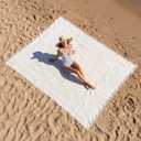 Giant Beach Blanket with Fringe 91 x 71 Inch Waffle Woven Cotton Oversize Yarn Outdoor Picnic Blanket Bohemia Sandproof Beach Towel for Spring Summer Camping Accessories(Milky White)