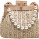 Straw Beach Bags For Women Summer Straw Cross-body Bag Raffia Handbag Pearls Purses Shoulder Bag Shell Shaped Bag 2025