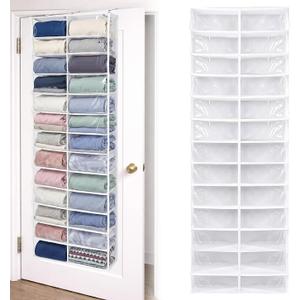 Maasechs Over The Door Hoodie Organizer 26 Pocket Organizer, White | Clear Sweatshirt Organizer, 3 Hooks, Hanging Sweatshirt Hoodie Rack Holder, Cabinet Behind Door, Dormitory Bedroom Closet