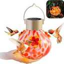 Hummingbird Feeder with Solar Light, Outdoor Glass Hummingbird Feeder, Auto-Lighting Solar Lamp for Garden Decor, 3 Feeding Ports Attract More Birds, Waterproof Design, Ideal Gift (Orange)