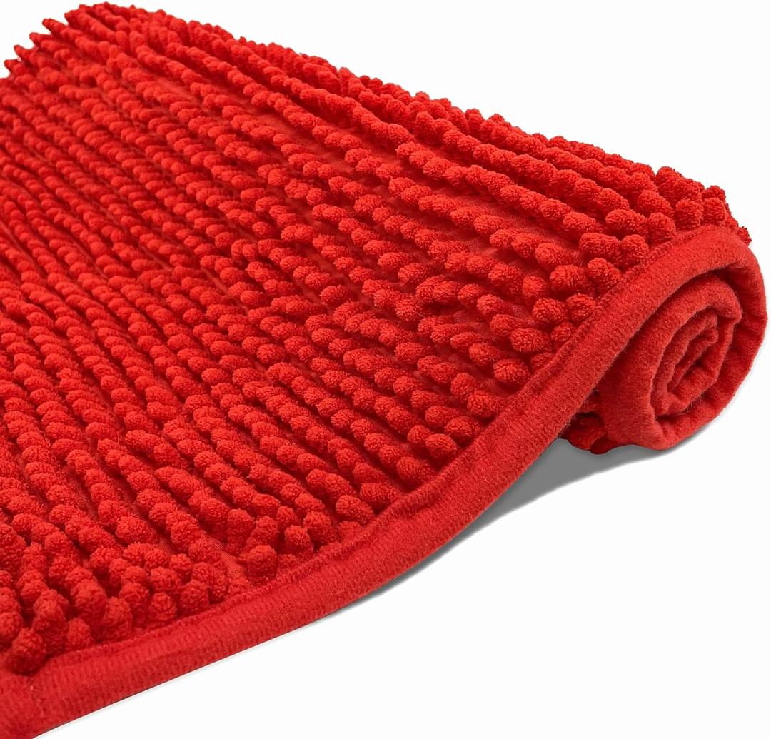 Eanpet Chenille Bath Mat Microfiber Floor Mat Baby Bath Mat for Kids Washable Bathroom Dry Fast Water Absorbent Shower Mat Area Rug (15.3" x 23.2", Red)