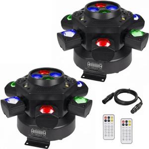 2Pack Moving Head DJ Lights with Connecting Wires, 150W RGBW LED Moving Head Lights, 6 Arms Party Light, 4 in 1 Bee-Eyes Effect Light, Red Green Starry, White & Amber Strobe, Support DMX-512 & Remote