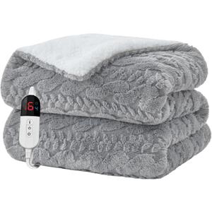 Electric Heated Blanket Full Size - Jacquard Shaggy Sherpa 72"x84" Fast Heating Bed Blankets with 6 Heating Levels & 10 Hours Auto Off, Over-Heated Protection ETL, Light Gray