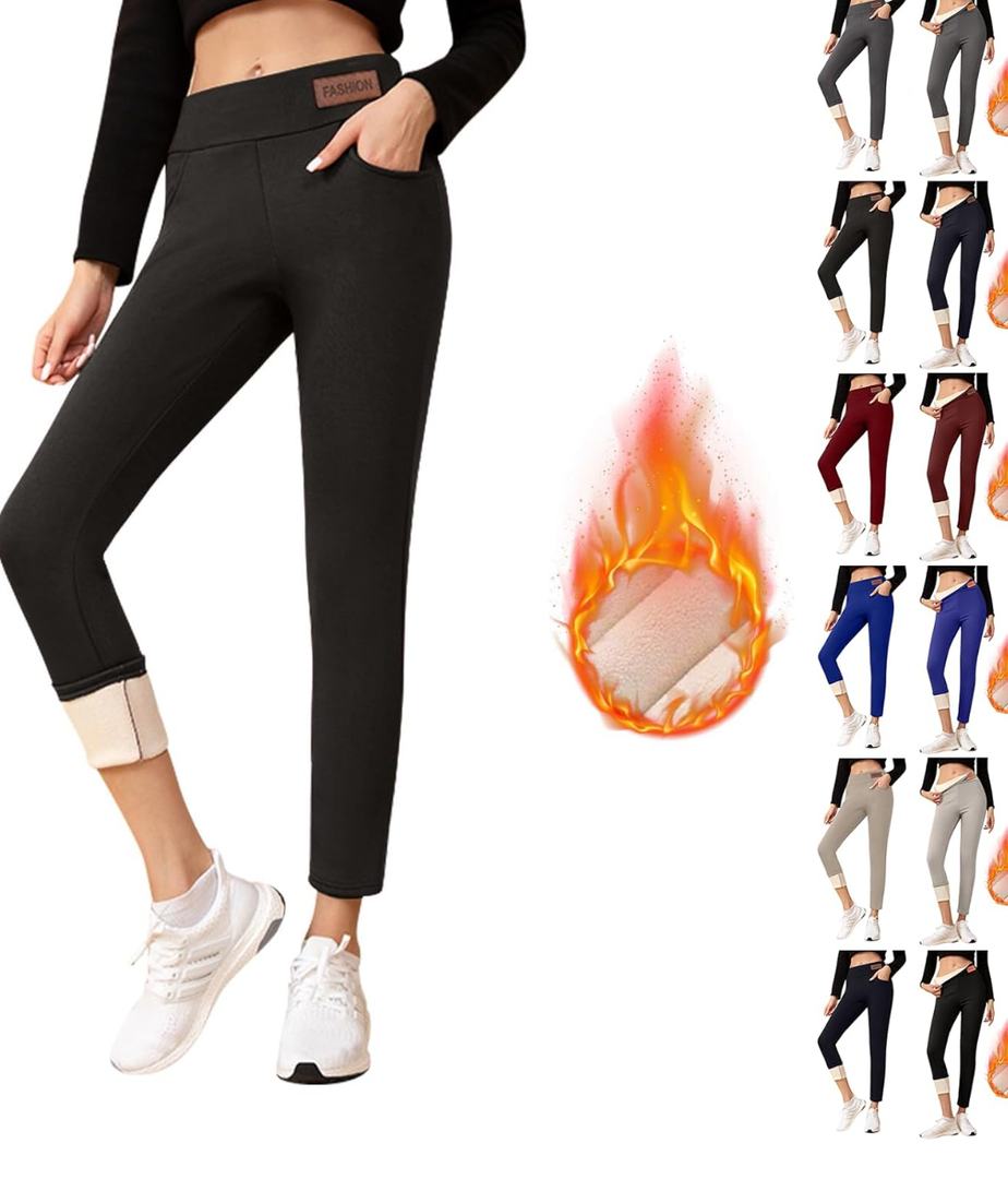 Fleece Lined Leggings Women with Pockets Warm Thick High Waisted Thermal Leggings Soft Wool Leggings Cold Weather size M