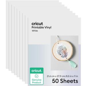 Cricut Vinyl Sticker Paper (50 White Sheets, 8.5x11), Printable Stickers for Inket Printer - Compatible with Cricut Maker, Explore, & Joy Xtra Machines