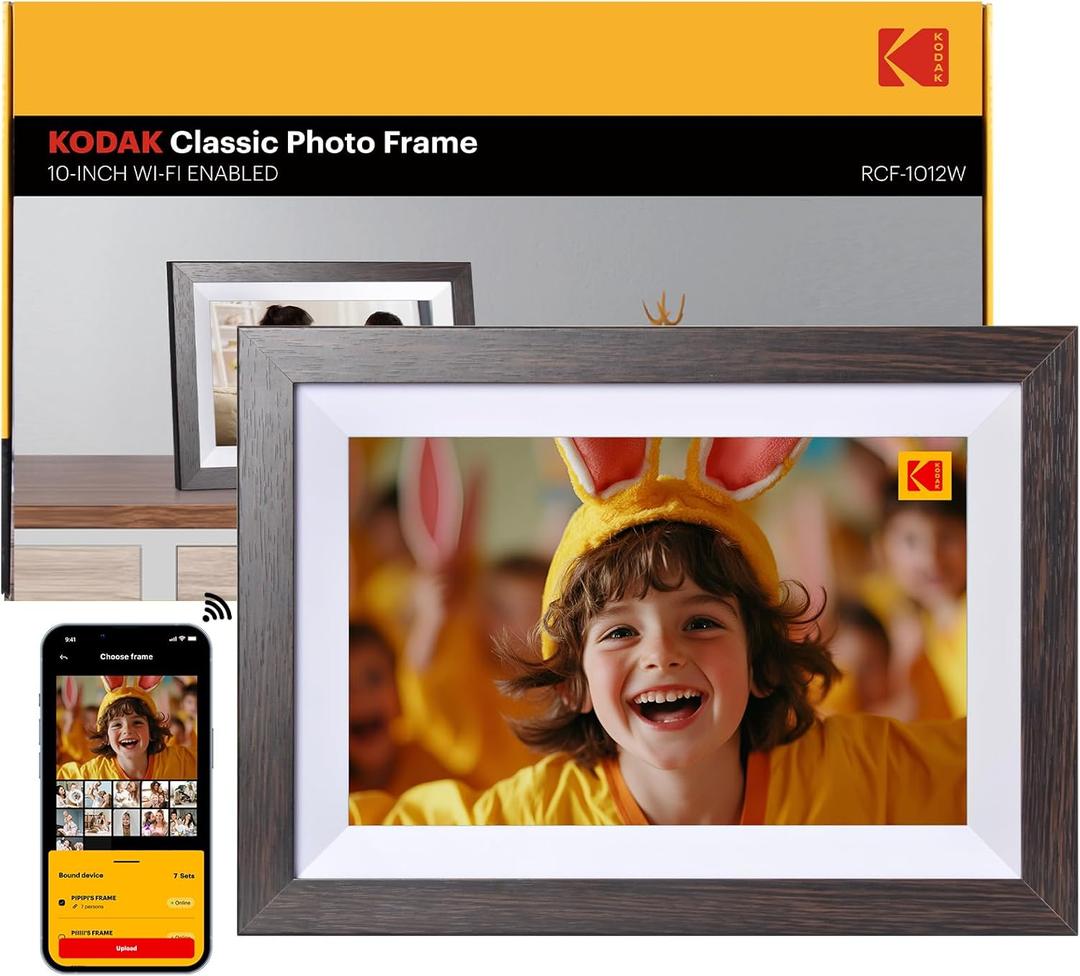 KODAK Digital Picture Frame with WiFi 10.1 inch 1280x800 IPS HD Touch Screen, 32GB Storage Auto-Rotate Wall Mountable Easy Share Photos or Videos, Christmas Birthday for Women (White)