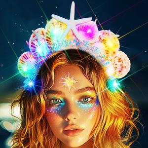 CAKURE Light Up Mermaid Headband Led Seashell Headpiece Under the Sea Hair Accessories for Women